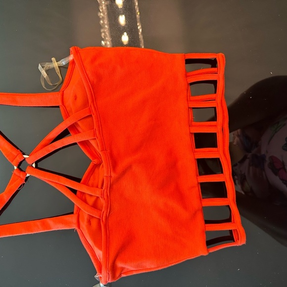 Vibrant Orange Strappy Crop Top - Picture 2 of 3